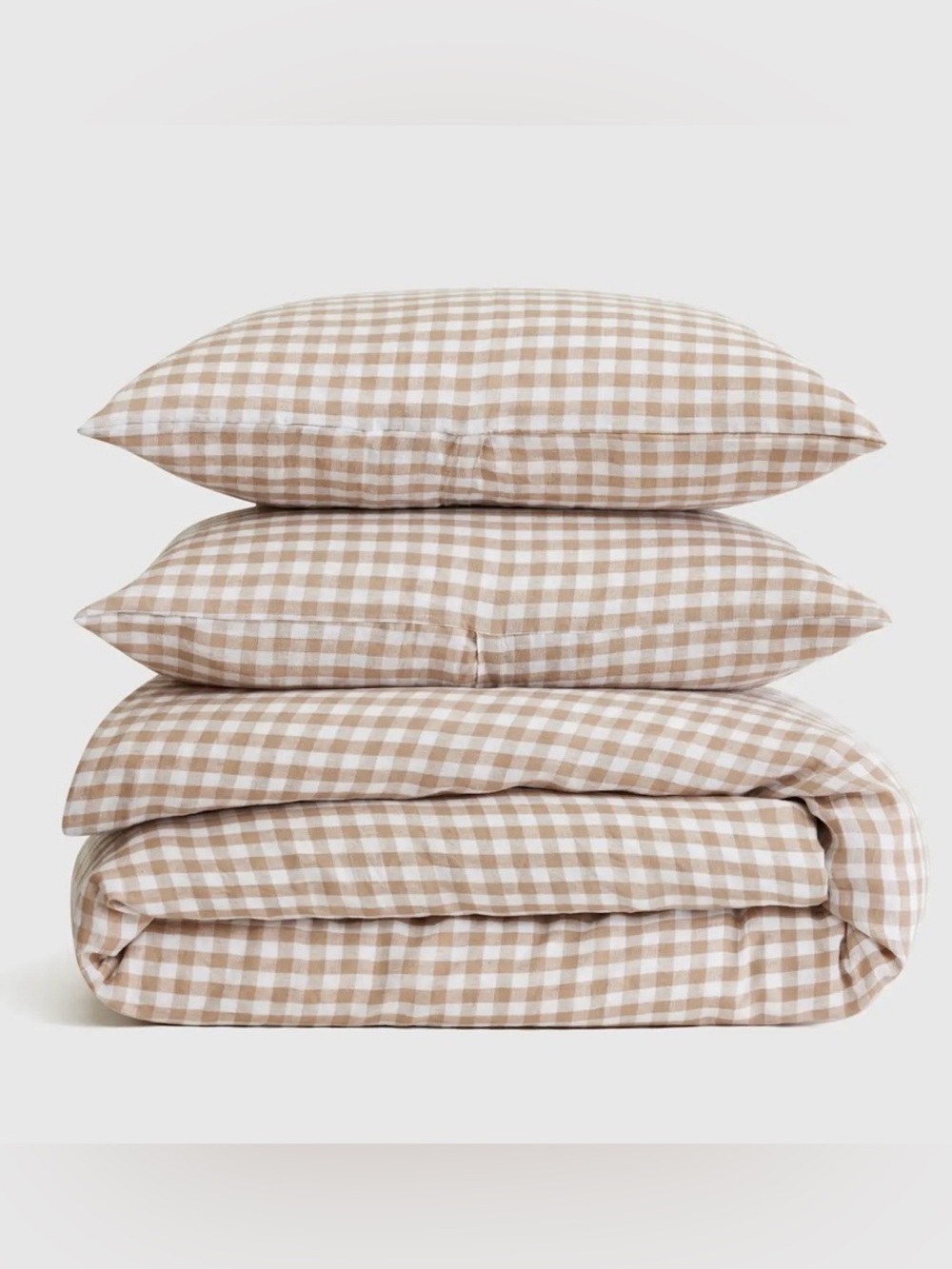 Quince European Linen 3 Piece Gingham Duvet Cover Set, King/Cal (Cafe/White) - Picture 5 of 5